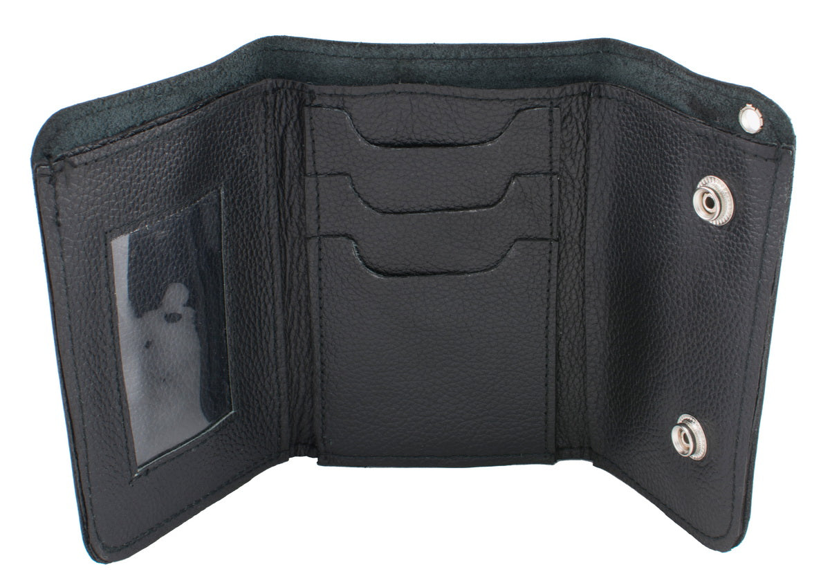 Milwaukee Leather MLW7820 Men's Black Leather Tri Fold Wallet with Steel Chain