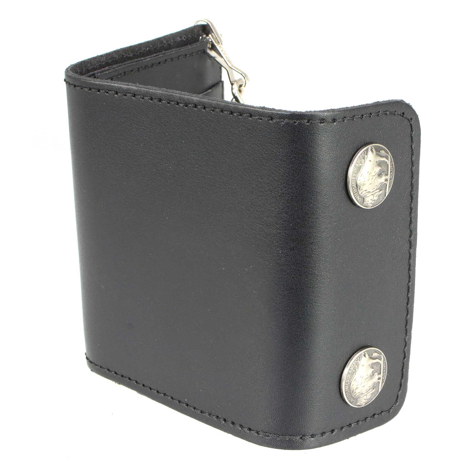 Milwaukee Leather MLW7821 Men's 4” Leather Biker Tri-Fold Wallet w/Buffalo Nickel Snaps Wallet w/ Anti-Theft Stainless Steel Chain