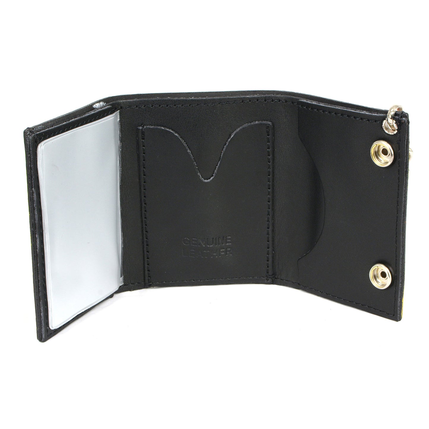 Milwaukee Leather MLW7832 Men's 4” Leather “Flamed” Tri-Fold Biker Wallet w/ Anti-Theft Stainless Steel Chain