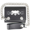 Milwaukee Leather MLW7836 Men's 4” Leather “Triple Skull” Tri-Fold Wallet w/ Anti-Theft Stainless Steel Chain