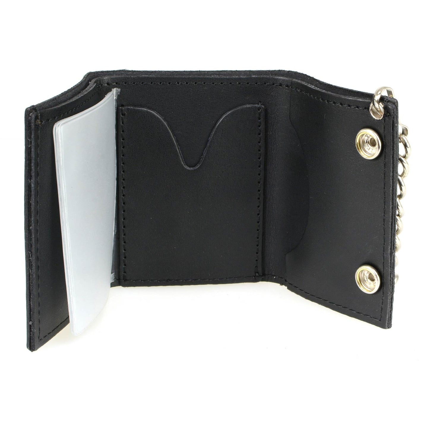 Milwaukee Leather MLW7840 Men's 4” Leather “Skeleton Finger” Tri-Fold Wallet w/ Anti-Theft Stainless Steel Chain