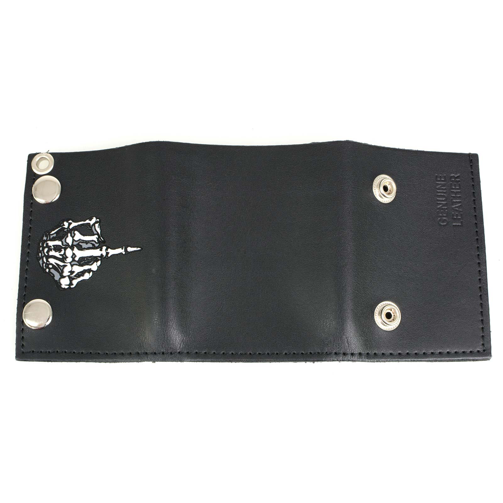 Milwaukee Leather MLW7840 Men's 4” Black Leather Biker Wallet - Tri-Fold Anti - Theft Stainless Steel Chain w/ "Skeleton Finger"