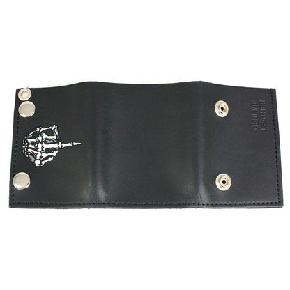 Milwaukee Leather MLW7840 Men's 4” Black Leather Biker Wallet - Tri-Fold Anti - Theft Stainless Steel Chain w/ "Skeleton Finger"