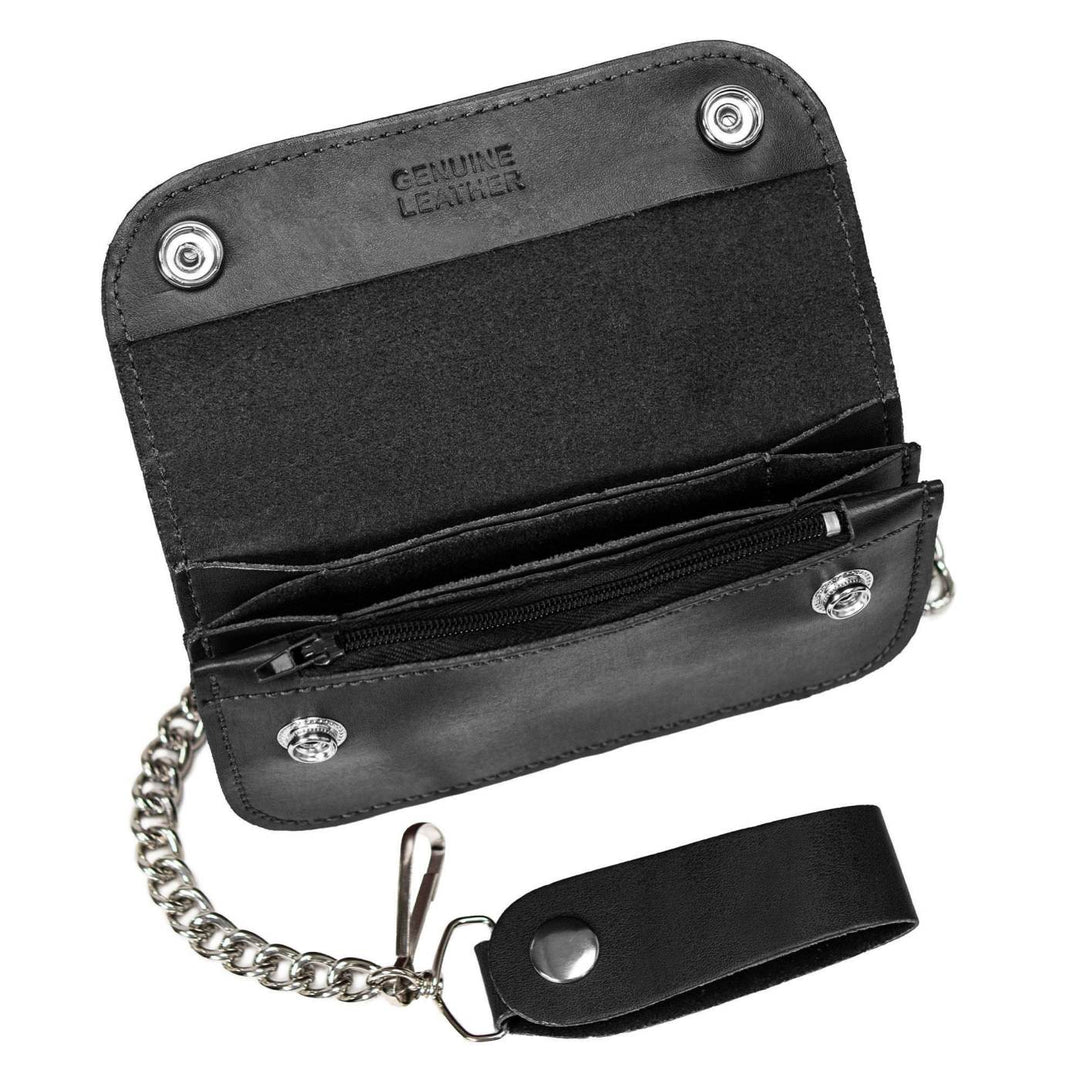 Milwaukee Leather Black Full-Grain Leather Biker Flap Chain Wallet, MLW7843