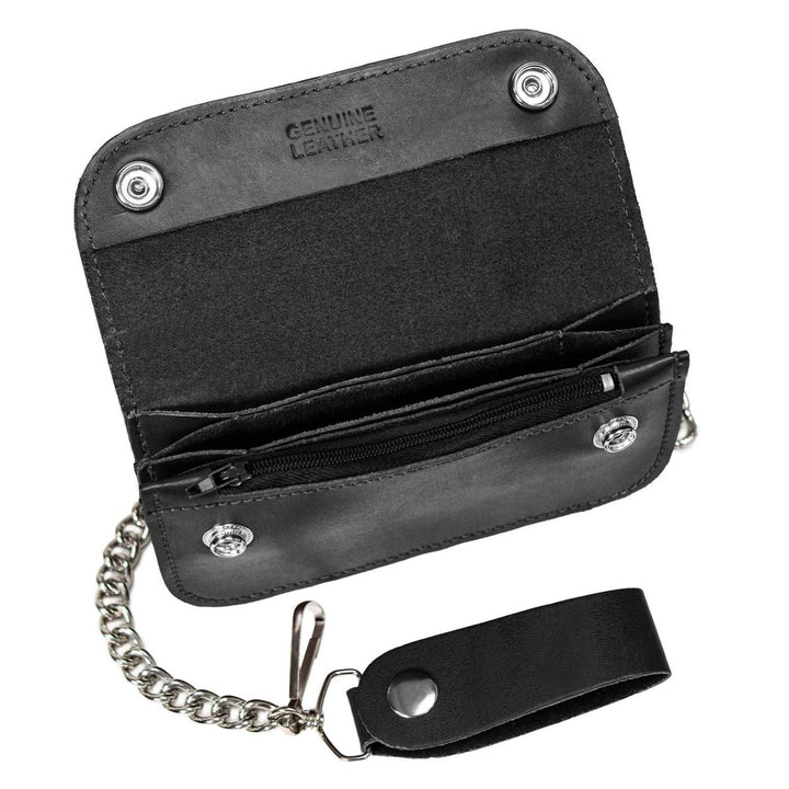 Milwaukee Leather Black Full-Grain Leather Biker Flap Chain Wallet, MLW7843