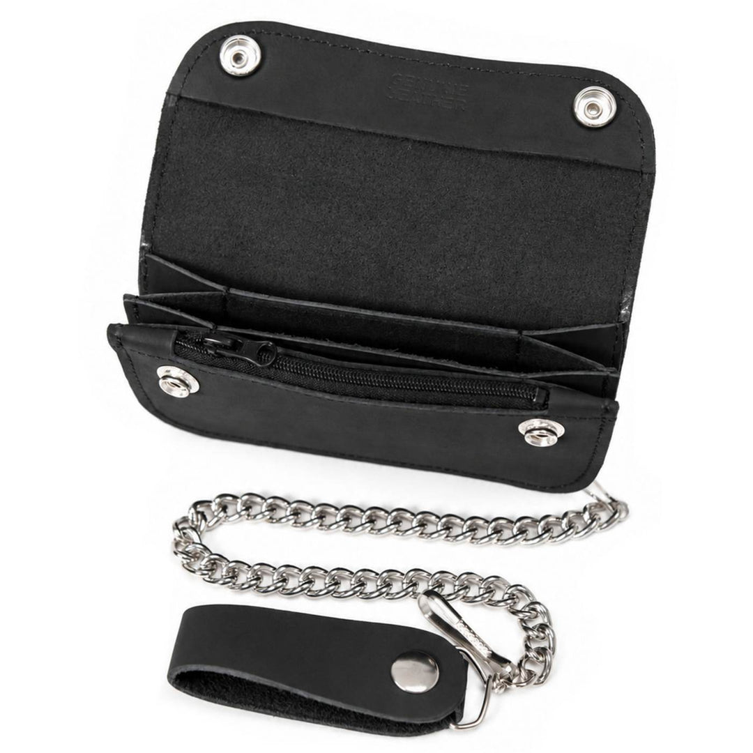 Milwaukee Leather Black Crazy Horse Leather Biker Flap Wallet, MLW7844