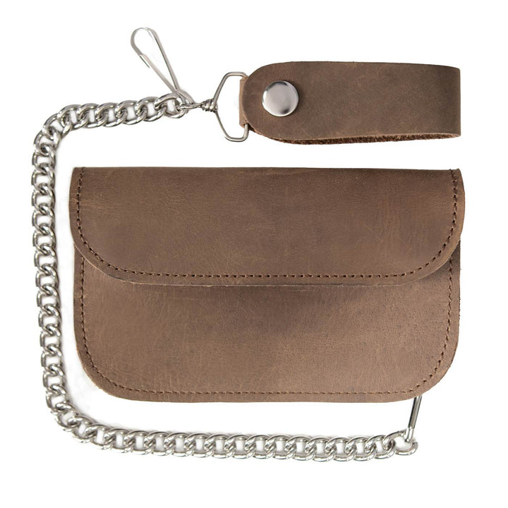 Milwaukee Leather Crazy Horse Brown Leather Biker Chain Wallet, MLW7845