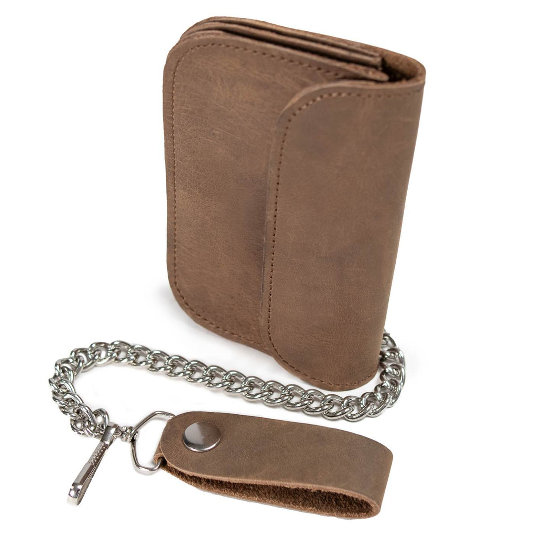 Milwaukee Leather Crazy Horse Brown Leather Biker Chain Wallet, MLW7845