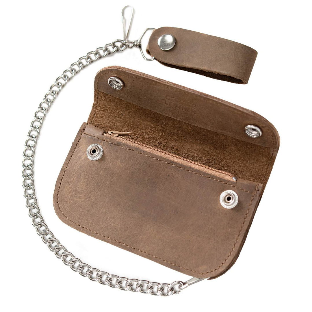 Milwaukee Leather Crazy Horse Brown Leather Biker Chain Wallet, MLW7845