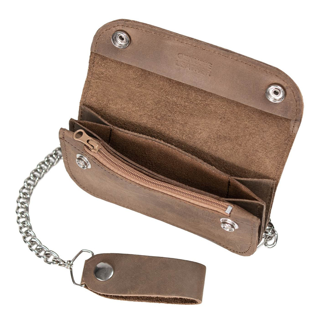 Milwaukee Leather Crazy Horse Brown Leather Biker Chain Wallet, MLW7845