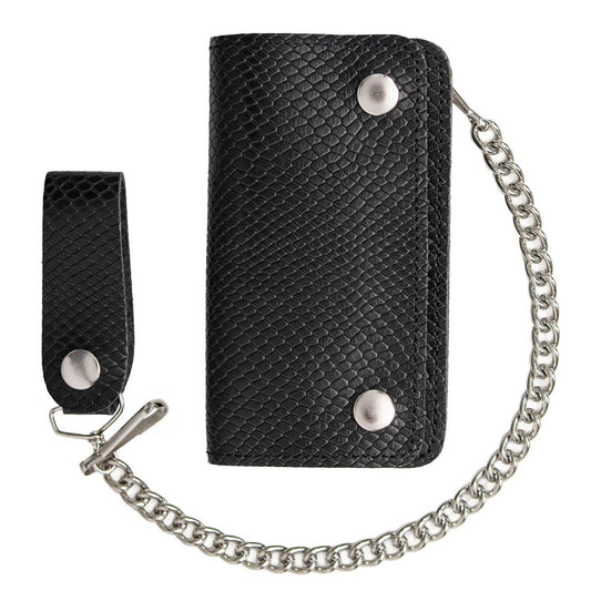 Milwaukee Leather Black Leather Bi-Fold Snake-Stamped Biker Wallet, MLW7848