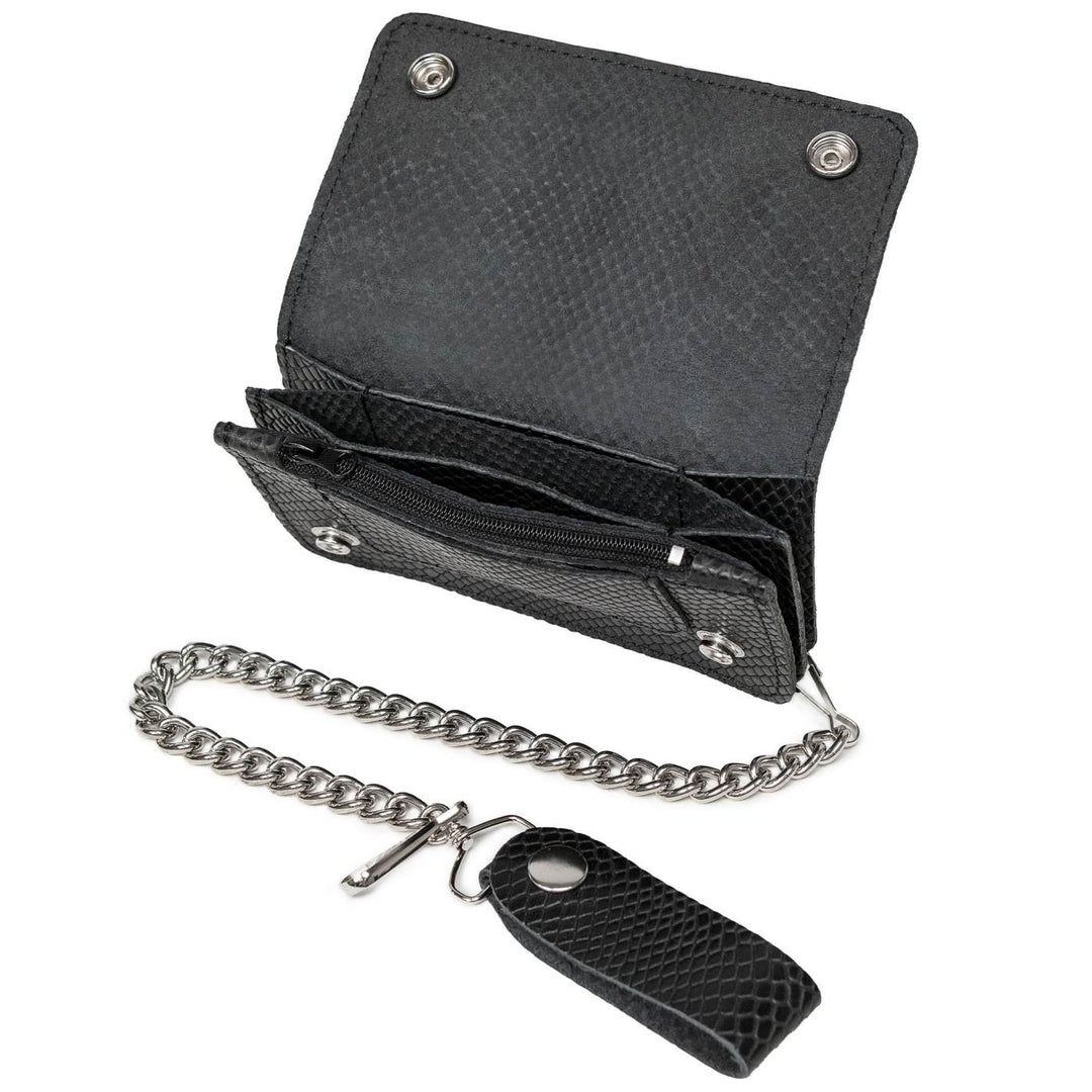 Milwaukee Leather Black Leather Bi-Fold Snake-Stamped Biker Wallet, MLW7848