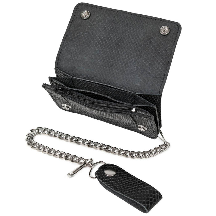 Milwaukee Leather Black Leather Bi-Fold Snake-Stamped Biker Wallet, MLW7848