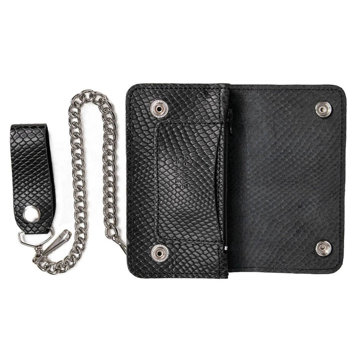 Milwaukee Leather Black Leather Bi-Fold Snake-Stamped Biker Wallet, MLW7848