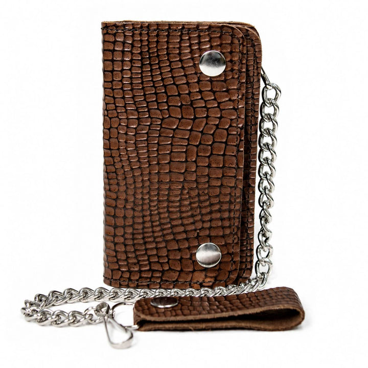 Milwaukee Leather Brown Snake Round-Stamped Biker Flap Wallet, MLW7850