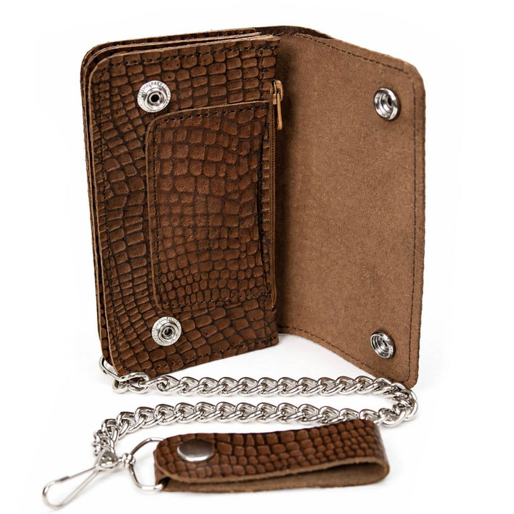 Milwaukee Leather Brown Snake Round-Stamped Biker Flap Wallet, MLW7850