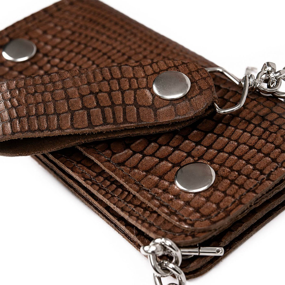 Milwaukee Leather Brown Snake Round-Stamped Biker Flap Wallet, MLW7850