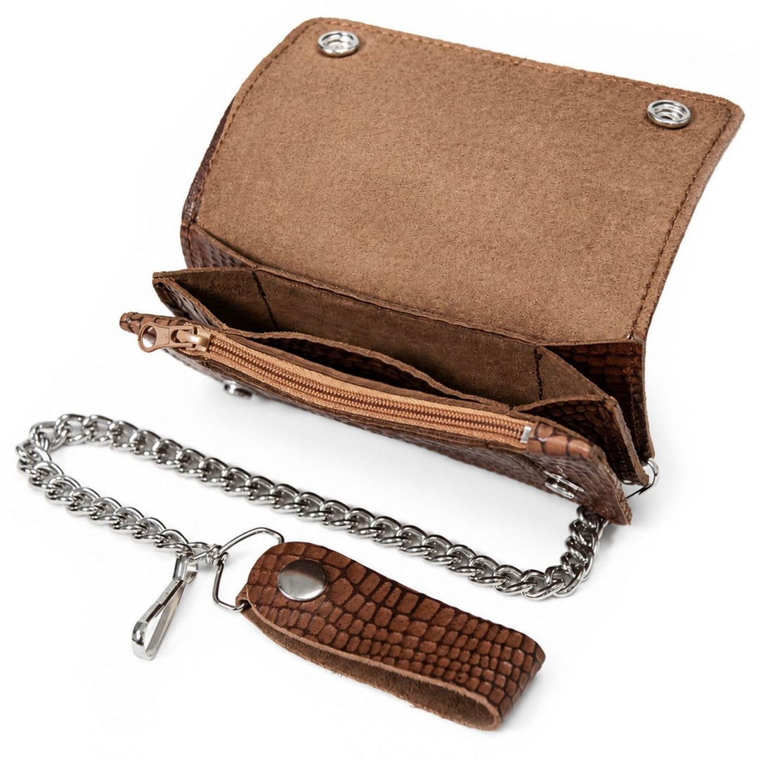 Milwaukee Leather Brown Snake Round-Stamped Biker Flap Wallet, MLW7850