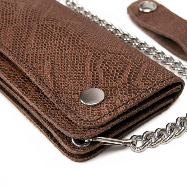 Milwaukee Leather Brown Python-Stamped Biker Flap Chain Wallet, MLW7851
