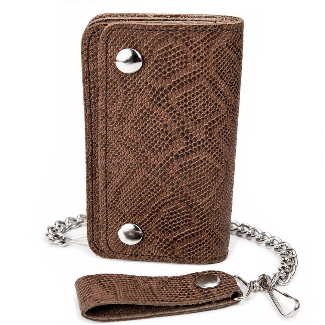 Milwaukee Leather Brown Python-Stamped Biker Flap Chain Wallet, MLW7851