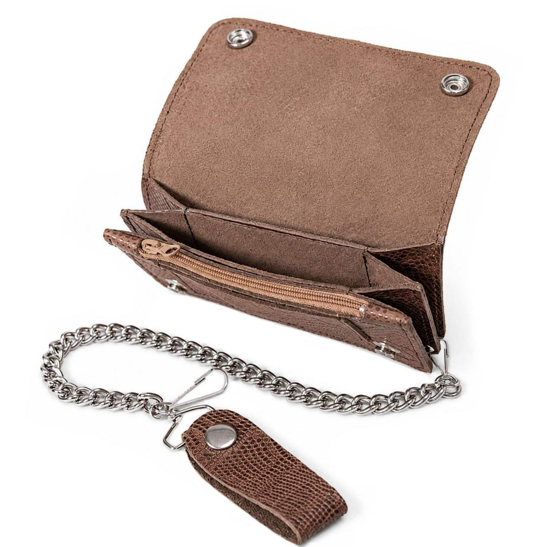 Milwaukee Leather Brown Python-Stamped Biker Flap Chain Wallet, MLW7851
