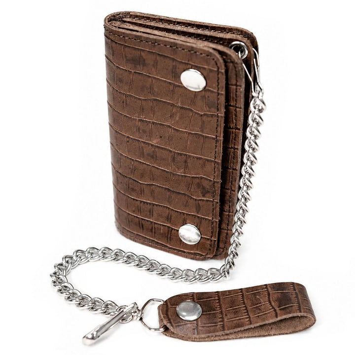 Milwaukee Leather Brown Crocodile-Stamped Biker Flap Chain Wallet, MLW7852