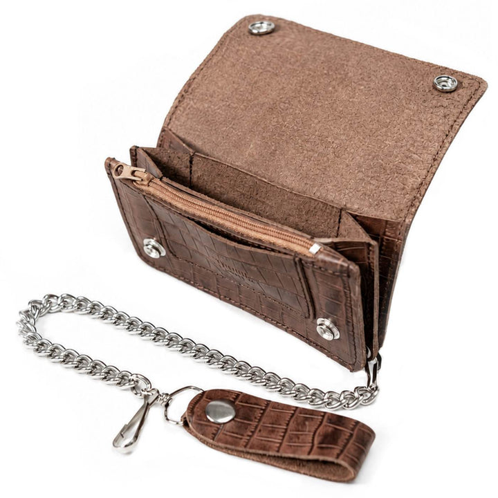 Milwaukee Leather Brown Crocodile-Stamped Biker Flap Chain Wallet, MLW7852