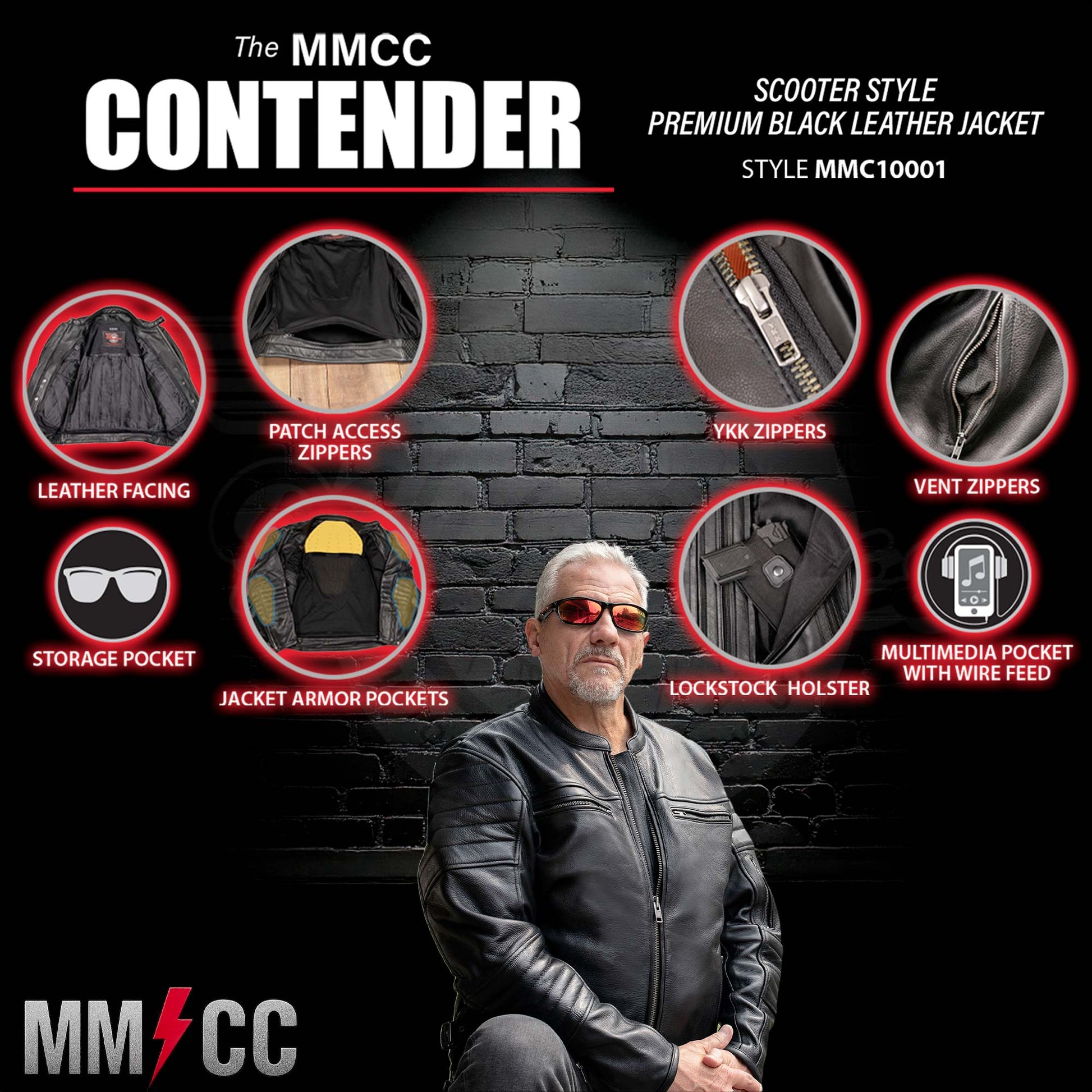 Milwaukee Motorcycle Clothing Co. Men's Contender Scooter Style Black Premium Leather Jacket MMC10001