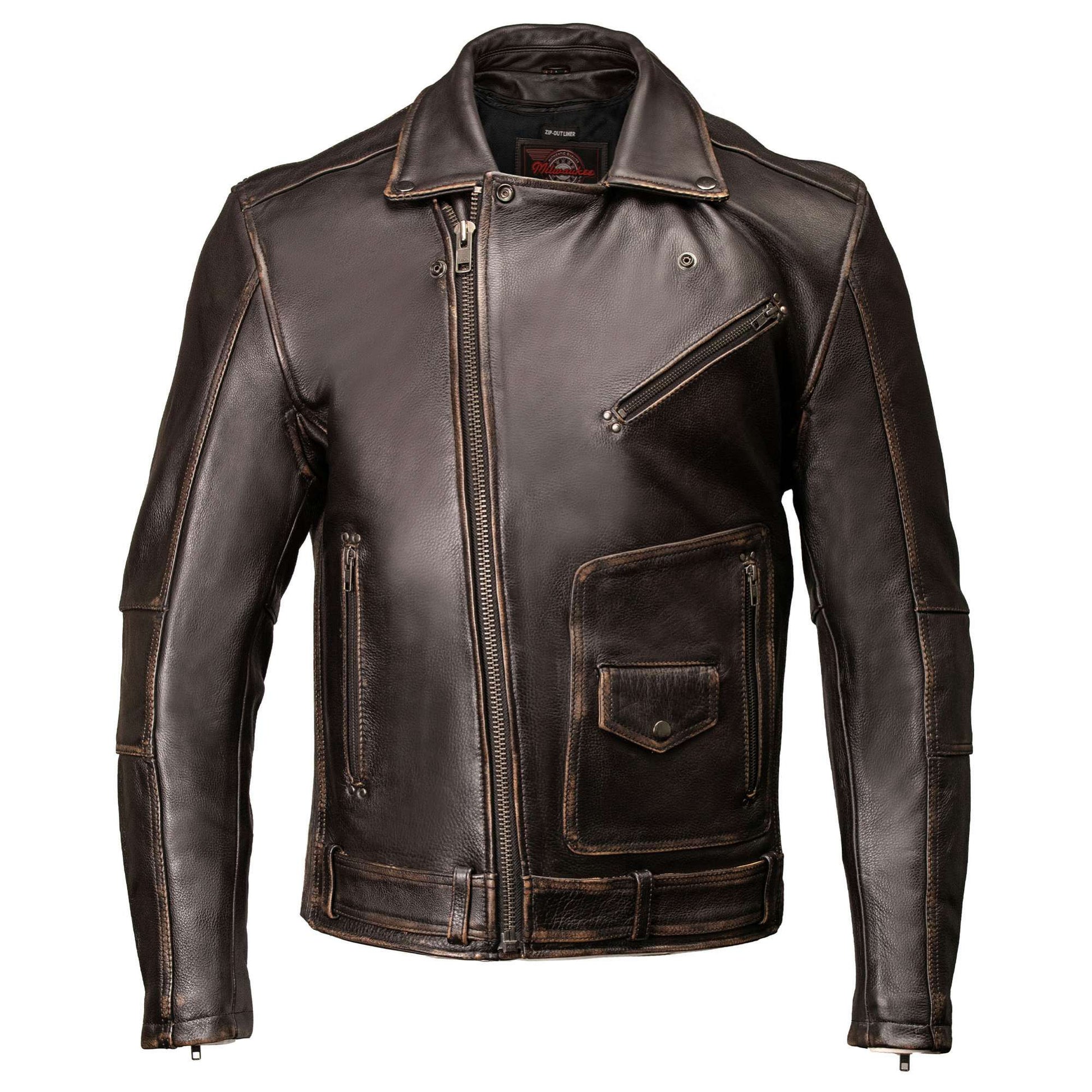 Milwaukee Motorcycle Clothing Co. Men's Unforgiven MC Style Vintage Brown Leather Jacket w/ Lapel Collar MMC10005 - Vintage Brown / X-Large Milwaukee Motorcycle Clothing Co. Men's Unforgiven MC Style Vintage Brown Leather Jacket w/ Lapel Collar MMC10005 - Vintage Brown / X-Large