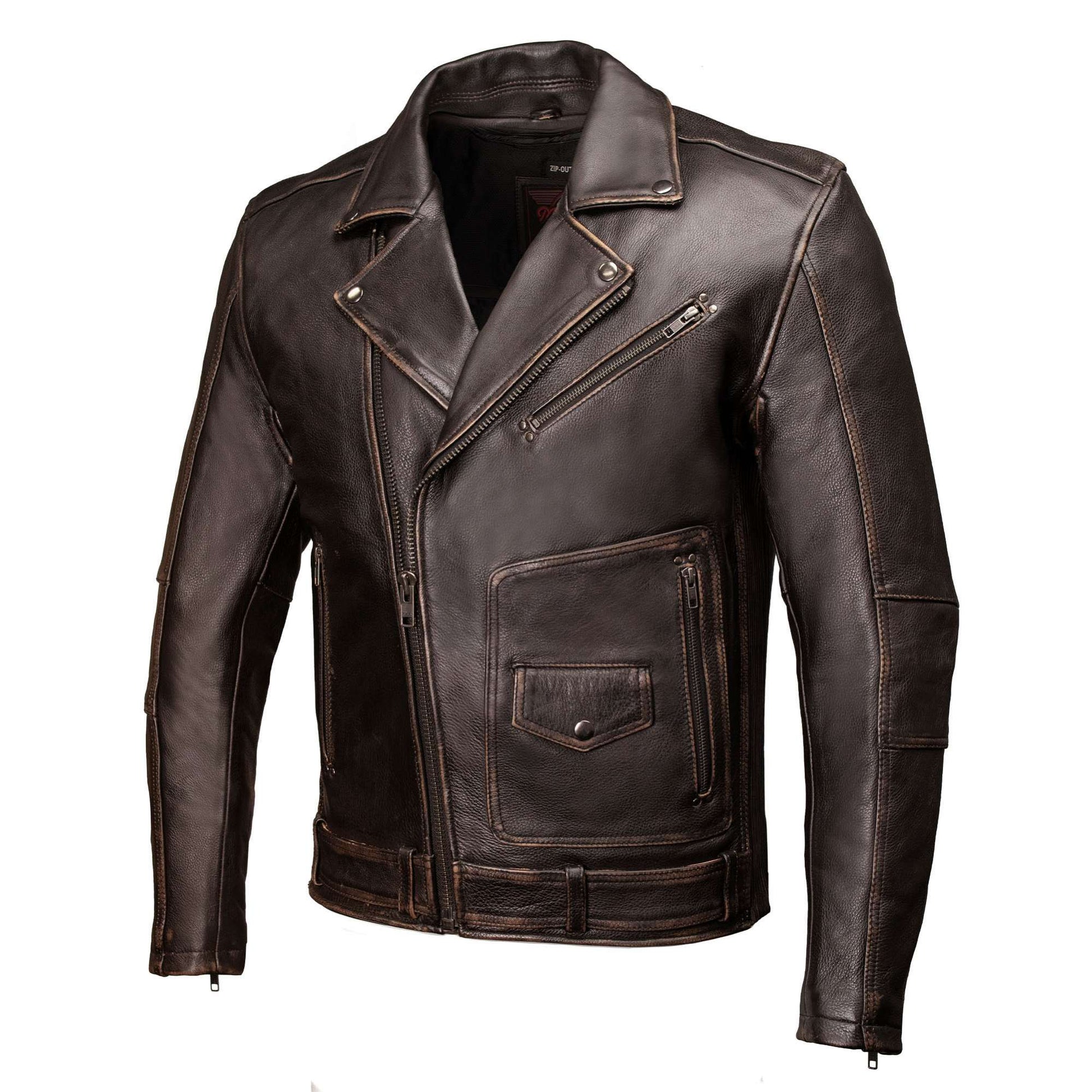 Milwaukee Motorcycle Clothing Co. Men's Unforgiven MC Style Vintage Brown Leather Jacket w/ Lapel Collar MMC10005