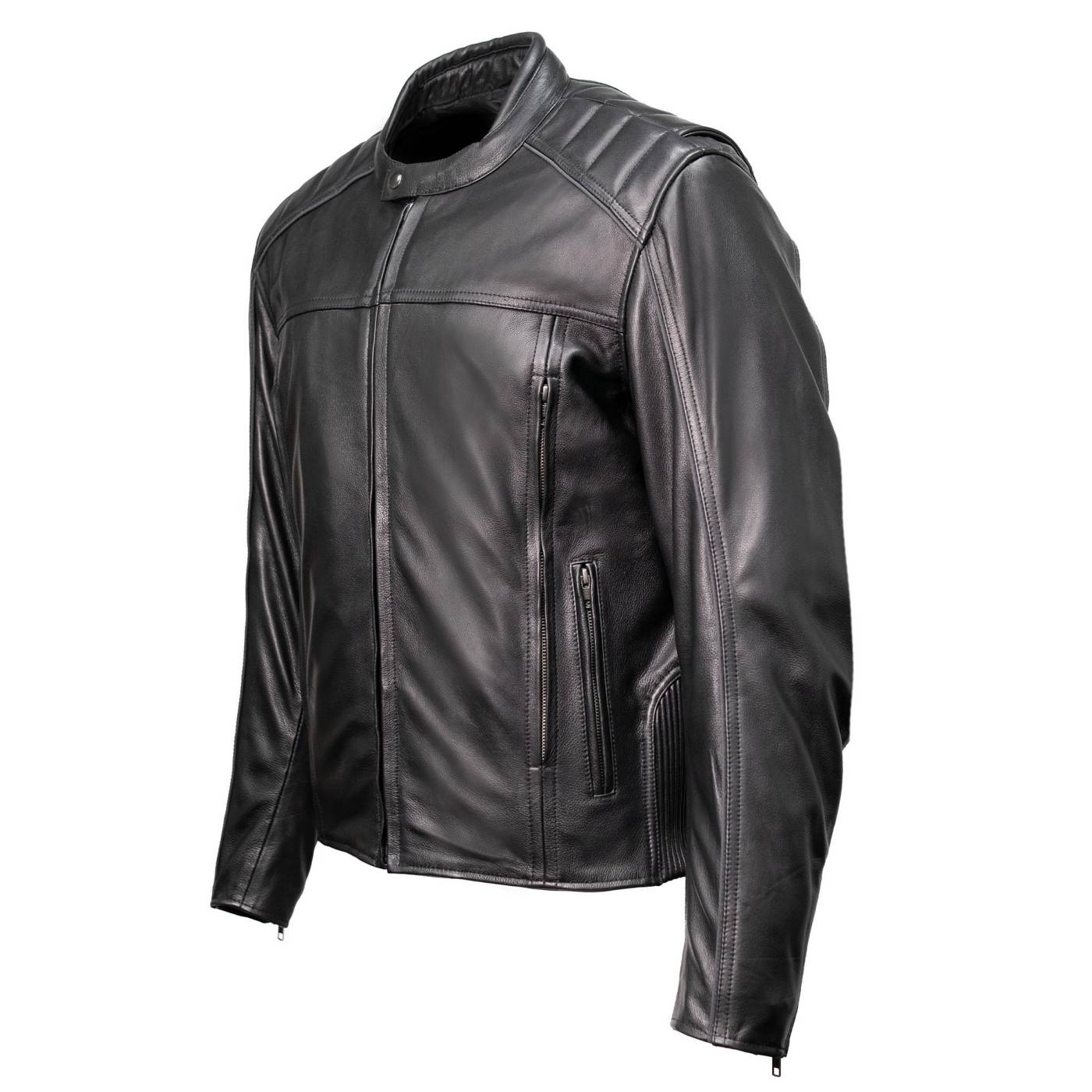 Milwaukee Motorcycle Clothing Co. Men's Top-Spot Scooter Style Black Leather Jacket w/  Reflective Piping MMC10007