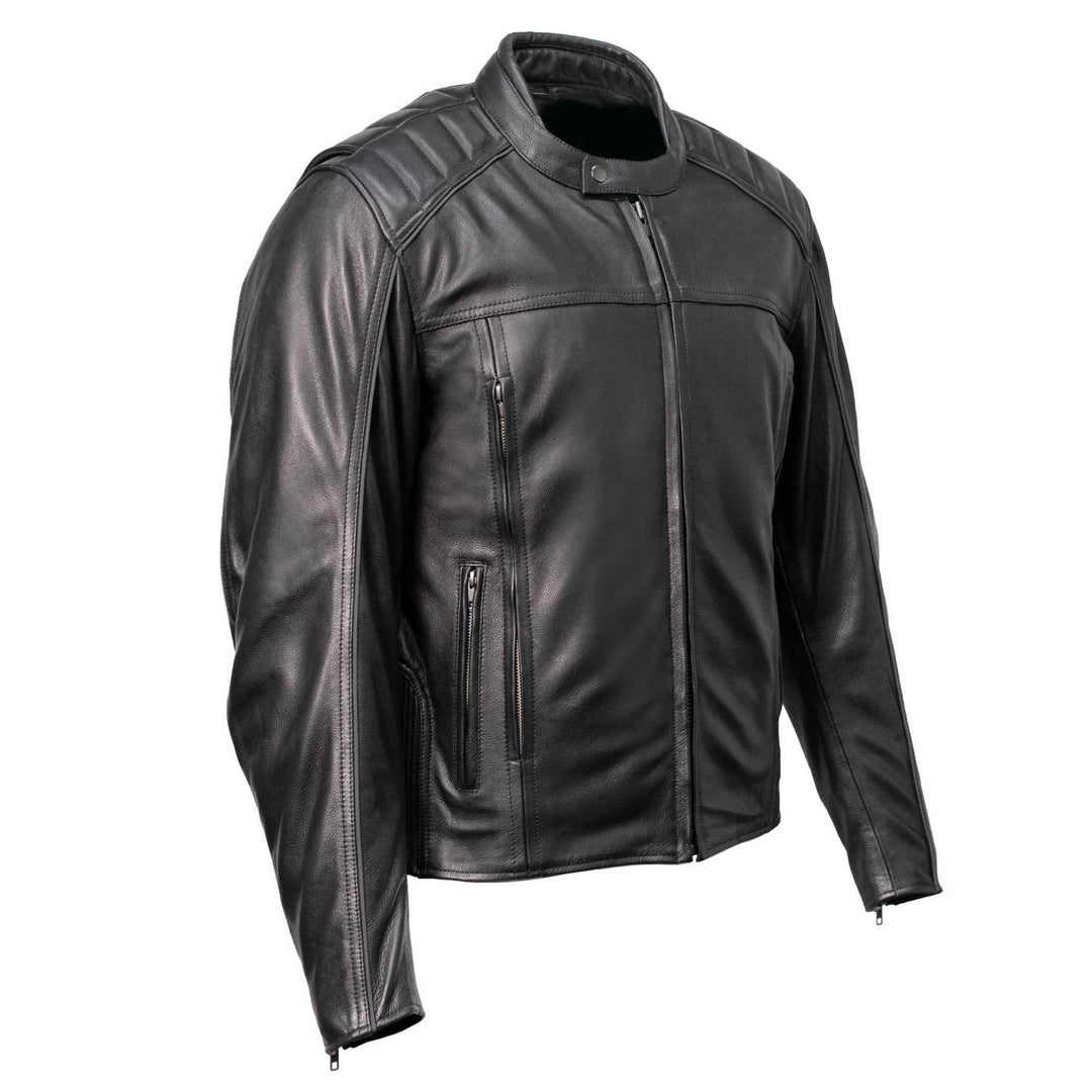 Milwaukee Motorcycle Clothing Co. Men's Top-Spot Scooter Style Black Leather Jacket w/  Reflective Piping MMC10007