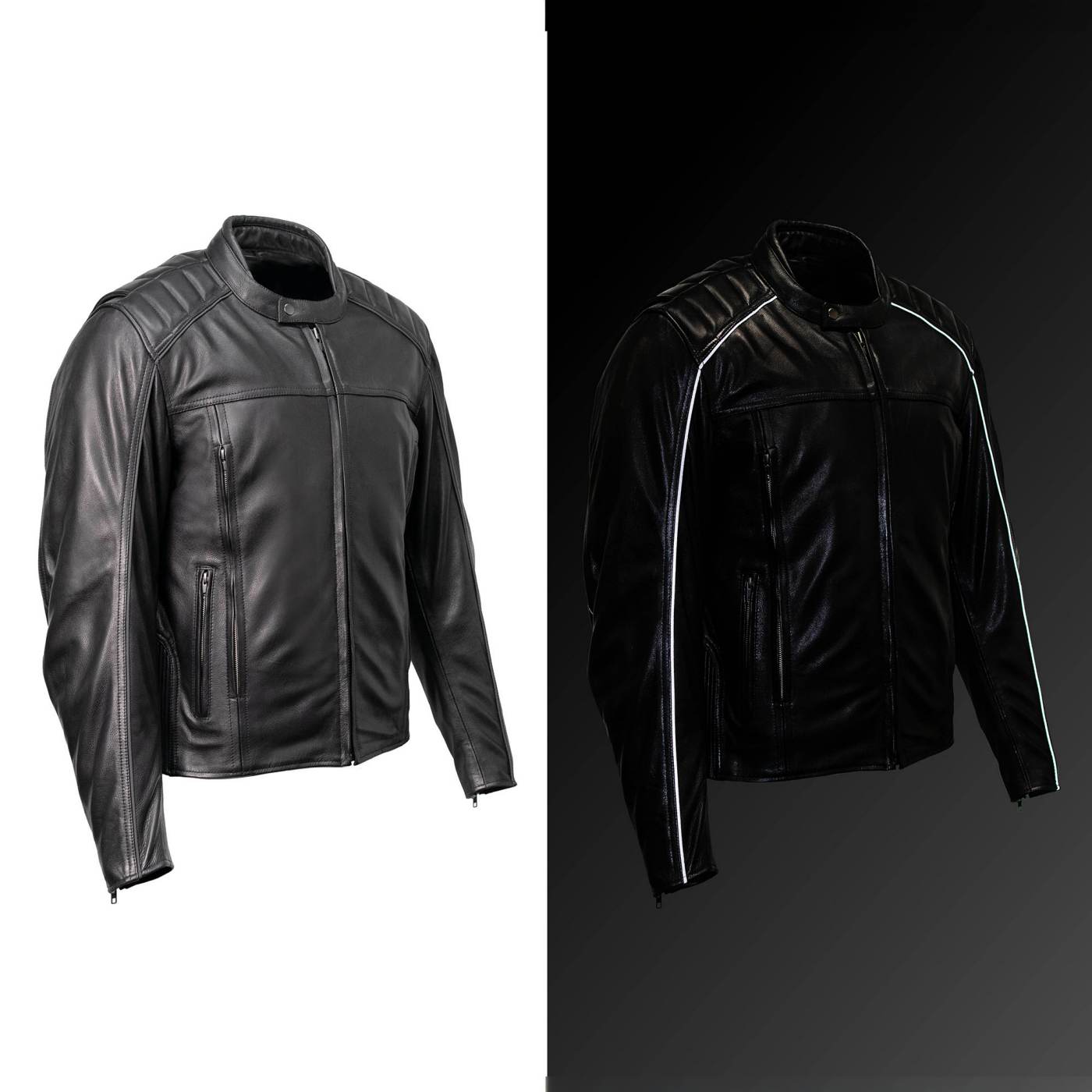 Milwaukee Motorcycle Clothing Co. Men's Top-Spot Scooter Style Black Leather Jacket w/  Reflective Piping MMC10007