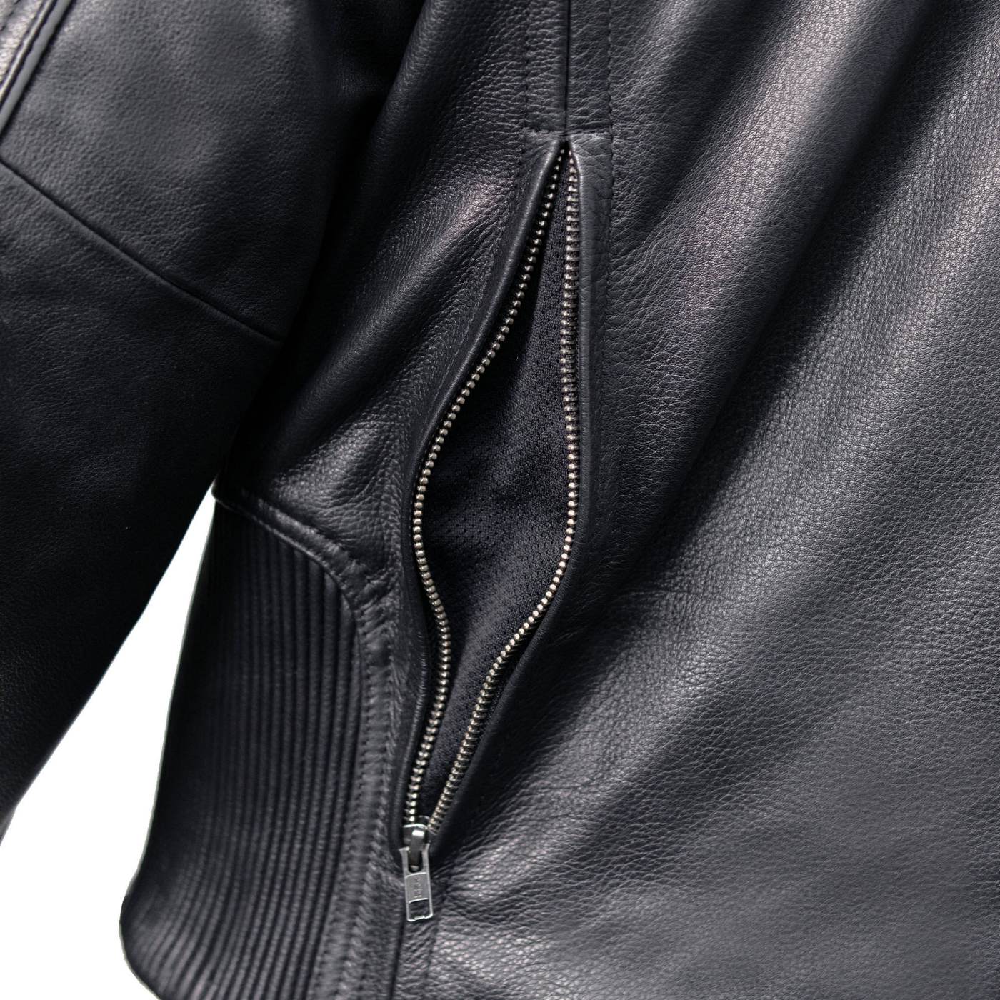 Milwaukee Motorcycle Clothing Co. Men's Top-Spot Scooter Style Black Leather Jacket w/  Reflective Piping MMC10007