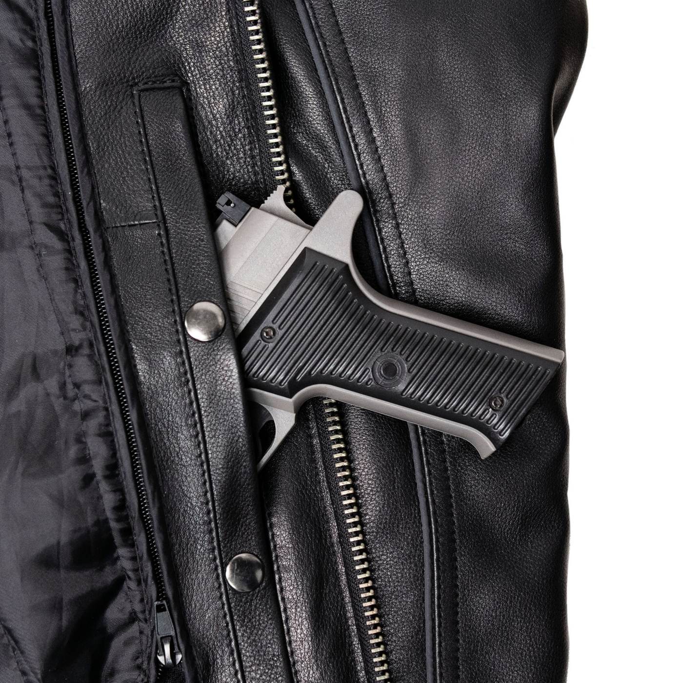 Milwaukee Motorcycle Clothing Co. Men's Top-Spot Scooter Style Black Leather Jacket w/  Reflective Piping MMC10007