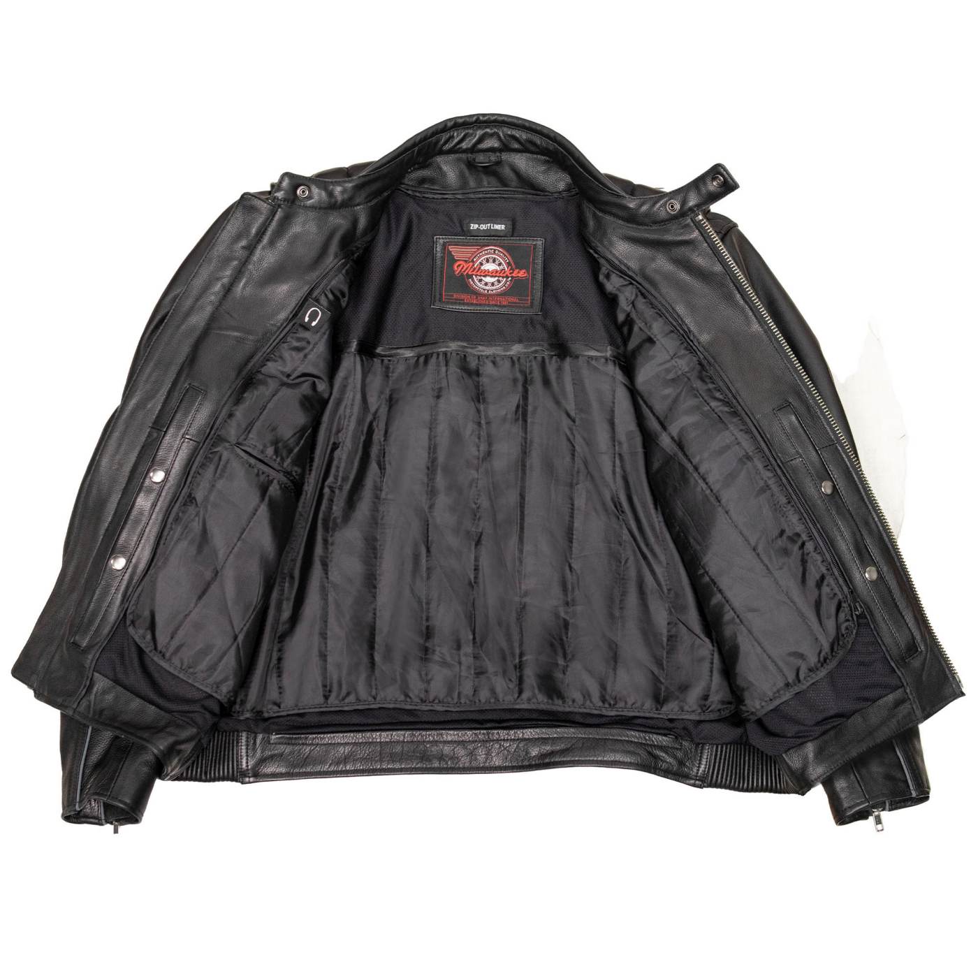 Milwaukee Motorcycle Clothing Co. Men's Top-Spot Scooter Style Black Leather Jacket w/  Reflective Piping MMC10007