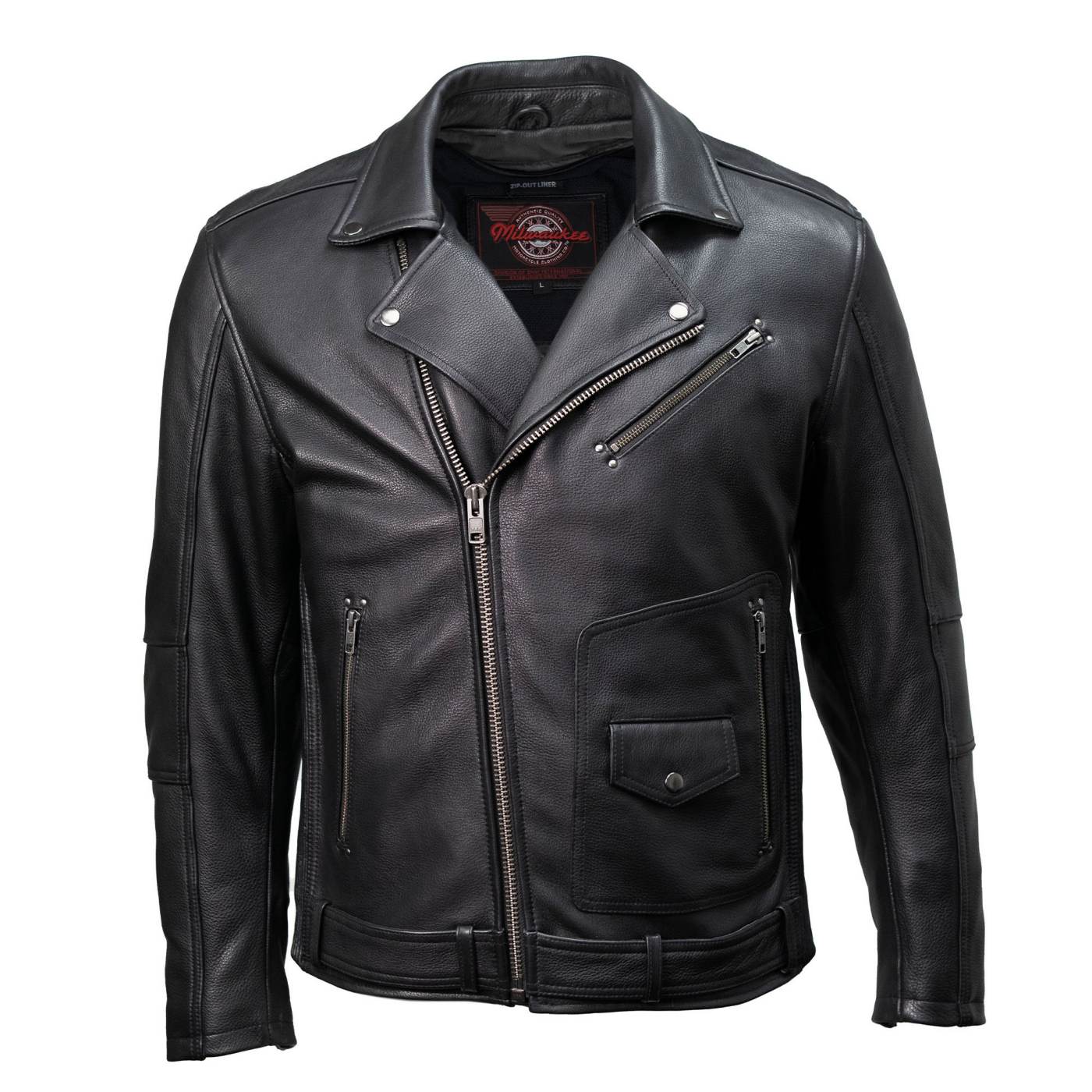Milwaukee Motorcycle Clothing Co. Men's Unforgiven MC Style Black Leather Jacket w/ Lapel Collar MMC10008