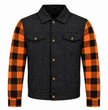 MMCC Men's Gridlock Black/Orange 14 oz Denim & Plaid Armored Hooded Motorcycle Jacket - MMC10102