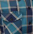 MMCC The Kraken Men's Blue Teal Orange Plaid Flannel Shirt - 100% Cotton Long Sleeve Button-Up - MMC11600