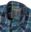 MMCC The Kraken Men's Blue Teal Orange Plaid Flannel Shirt - 100% Cotton Long Sleeve Button-Up - MMC11600