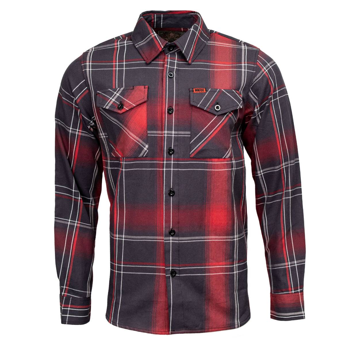 MMCC Scorpion Men's Red Black White Plaid Flannel Shirt - 100% Cotton Long Sleeve Button-Up - MMC11601
