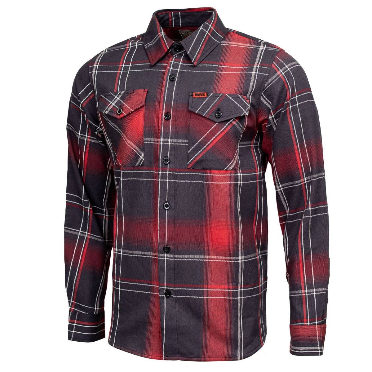 MMCC Scorpion Men's Red Black White Plaid Flannel Shirt - 100% Cotton Long Sleeve Button-Up - MMC11601