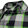 MMCC Men's Radioactive Black Gray Green Plaid Long Sleeve Flannel Shirt - Button-Up - MMC11602