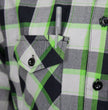 MMCC Men's Radioactive Black Gray Green Plaid Long Sleeve Flannel Shirt - Button-Up - MMC11602