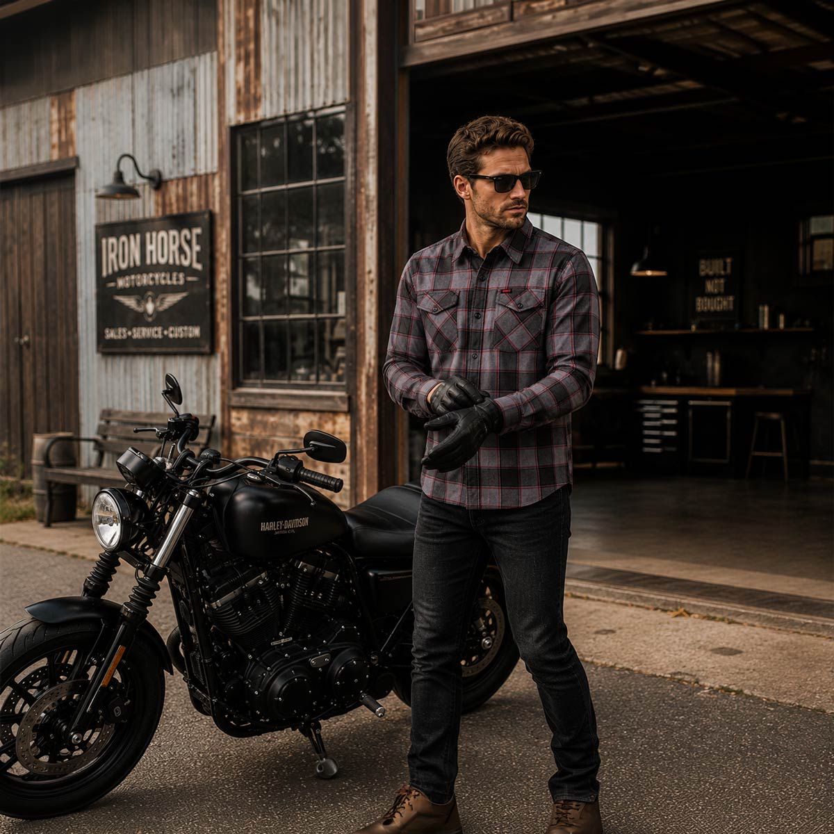 MMCC Men's The Shadow Grey Red Plaid Flannel Shirt - 100% Cotton with Microfiber Wipe Panel - MMC11603