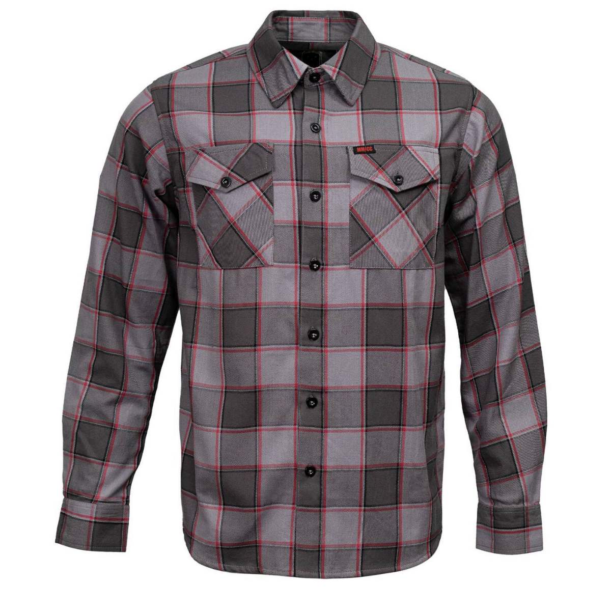 MMCC Men's The Shadow Grey Red Plaid Flannel Shirt - 100% Cotton with Microfiber Wipe Panel - MMC11603
