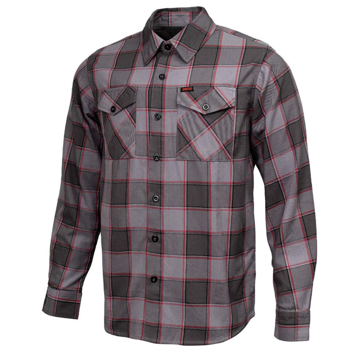 MMCC Men's The Shadow Grey Red Plaid Flannel Shirt - 100% Cotton with Microfiber Wipe Panel - MMC11603