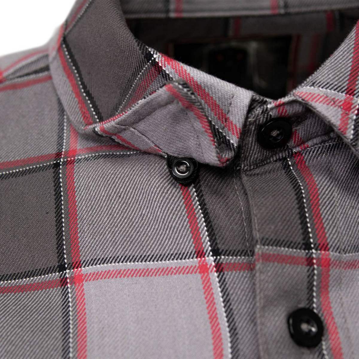 MMCC Men's The Shadow Grey Red Plaid Flannel Shirt - 100% Cotton with Microfiber Wipe Panel - MMC11603