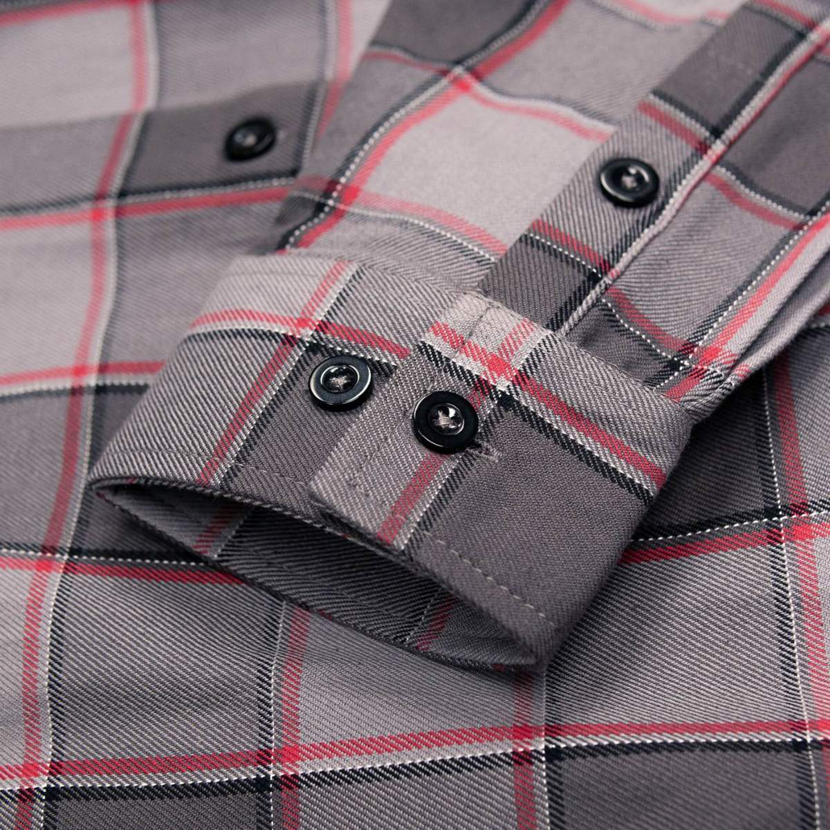 MMCC Men's The Shadow Grey Red Plaid Flannel Shirt - 100% Cotton with Microfiber Wipe Panel - MMC11603