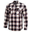 MMCC Men's Alpha Navy White Orange Plaid Flannel Shirt - 100% Cotton with Microfiber Wipe Panel - MMC11604